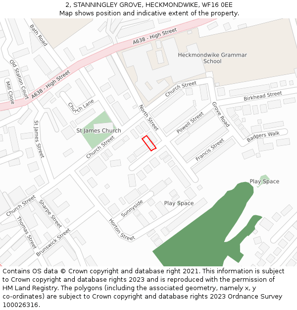 2, STANNINGLEY GROVE, HECKMONDWIKE, WF16 0EE: Location map and indicative extent of plot