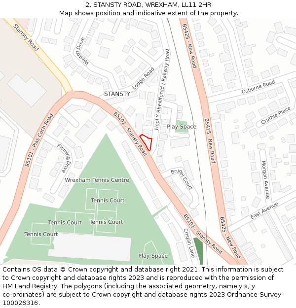 2, STANSTY ROAD, WREXHAM, LL11 2HR: Location map and indicative extent of plot