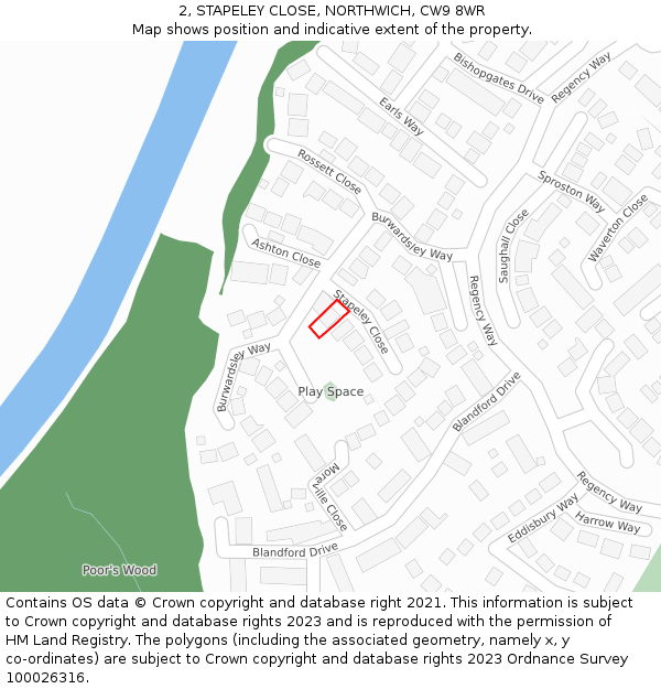 2, STAPELEY CLOSE, NORTHWICH, CW9 8WR: Location map and indicative extent of plot