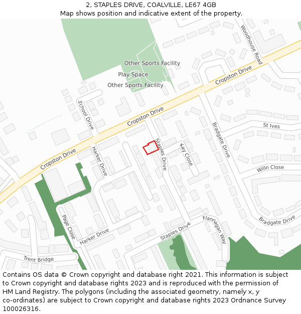 2, STAPLES DRIVE, COALVILLE, LE67 4GB: Location map and indicative extent of plot