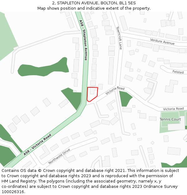 2, STAPLETON AVENUE, BOLTON, BL1 5ES: Location map and indicative extent of plot