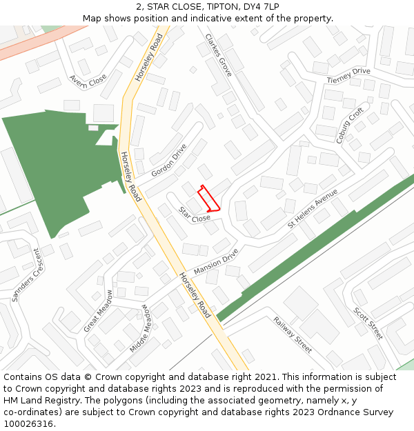 2, STAR CLOSE, TIPTON, DY4 7LP: Location map and indicative extent of plot