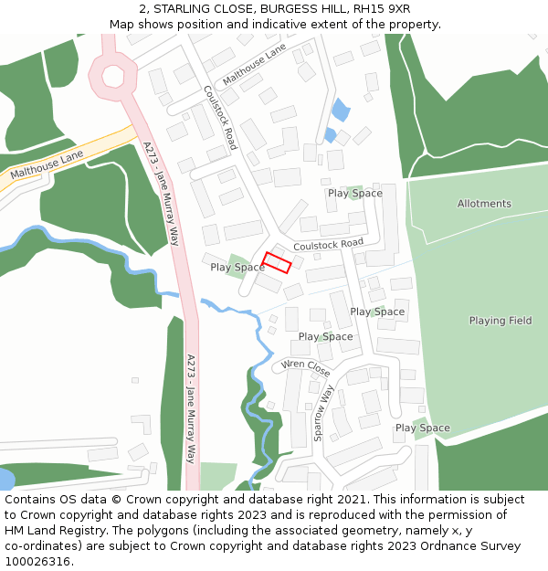 2, STARLING CLOSE, BURGESS HILL, RH15 9XR: Location map and indicative extent of plot