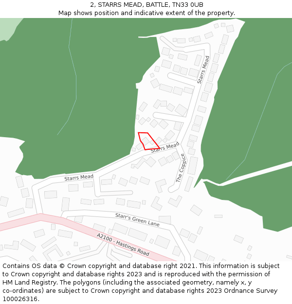 2, STARRS MEAD, BATTLE, TN33 0UB: Location map and indicative extent of plot