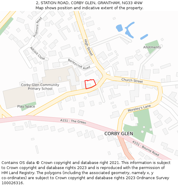 2, STATION ROAD, CORBY GLEN, GRANTHAM, NG33 4NW: Location map and indicative extent of plot