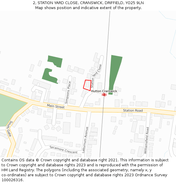 2, STATION YARD CLOSE, CRANSWICK, DRIFFIELD, YO25 9LN: Location map and indicative extent of plot