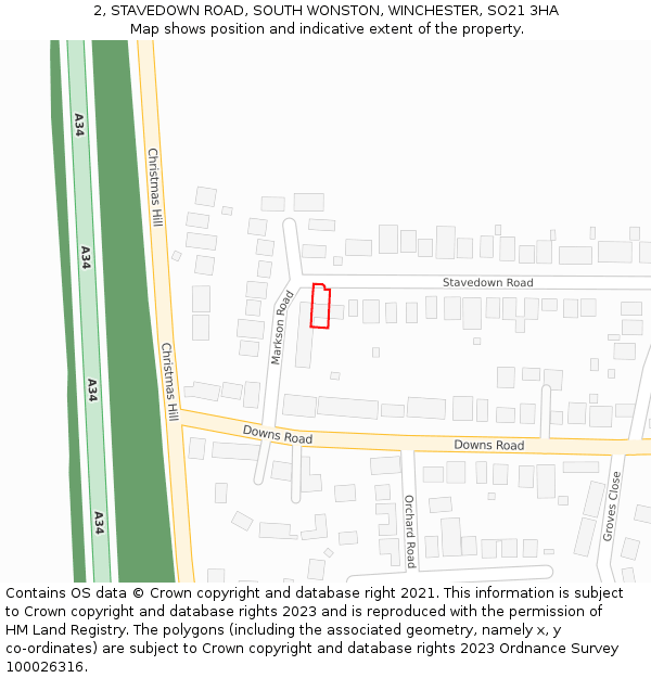 2, STAVEDOWN ROAD, SOUTH WONSTON, WINCHESTER, SO21 3HA: Location map and indicative extent of plot