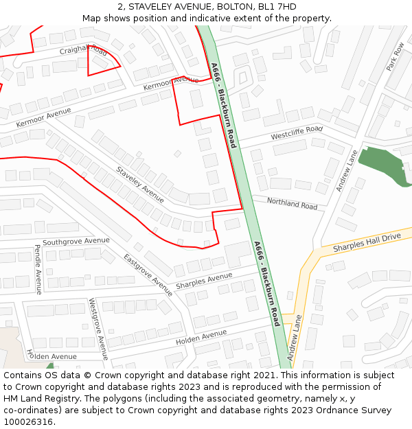 2, STAVELEY AVENUE, BOLTON, BL1 7HD: Location map and indicative extent of plot