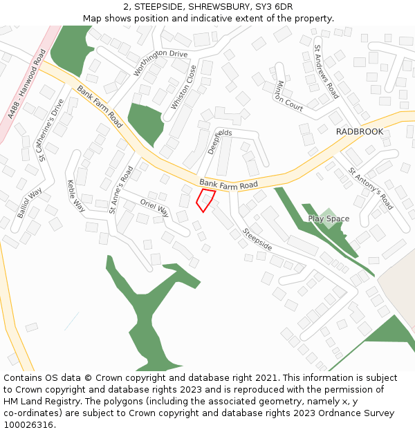 2, STEEPSIDE, SHREWSBURY, SY3 6DR: Location map and indicative extent of plot