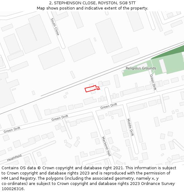 2, STEPHENSON CLOSE, ROYSTON, SG8 5TT: Location map and indicative extent of plot