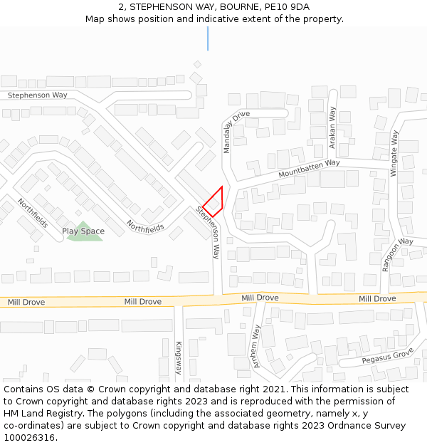 2, STEPHENSON WAY, BOURNE, PE10 9DA: Location map and indicative extent of plot