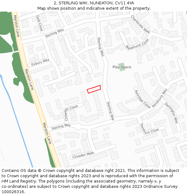 2, STERLING WAY, NUNEATON, CV11 4YA: Location map and indicative extent of plot