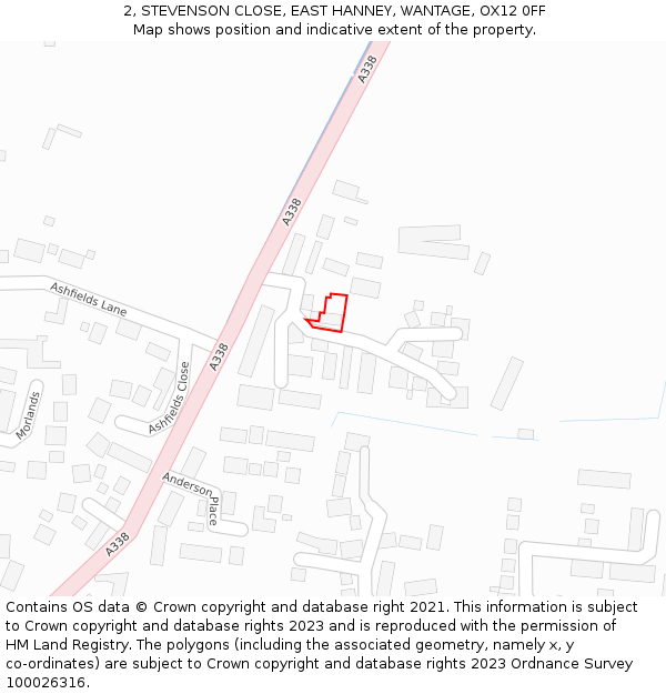 2, STEVENSON CLOSE, EAST HANNEY, WANTAGE, OX12 0FF: Location map and indicative extent of plot