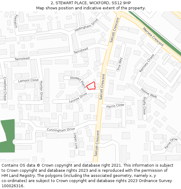 2, STEWART PLACE, WICKFORD, SS12 9HP: Location map and indicative extent of plot