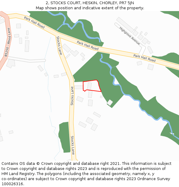 2, STOCKS COURT, HESKIN, CHORLEY, PR7 5JN: Location map and indicative extent of plot