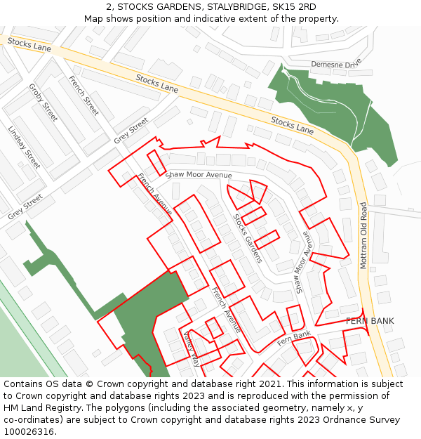 2, STOCKS GARDENS, STALYBRIDGE, SK15 2RD: Location map and indicative extent of plot