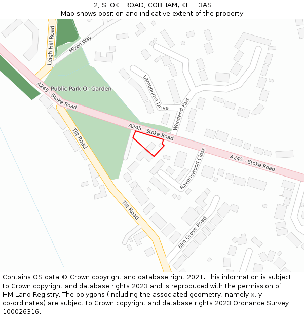 2, STOKE ROAD, COBHAM, KT11 3AS: Location map and indicative extent of plot
