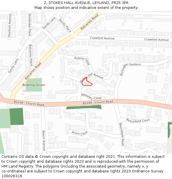 2, STOKES HALL AVENUE, LEYLAND, PR25 3FA: Location map and indicative extent of plot