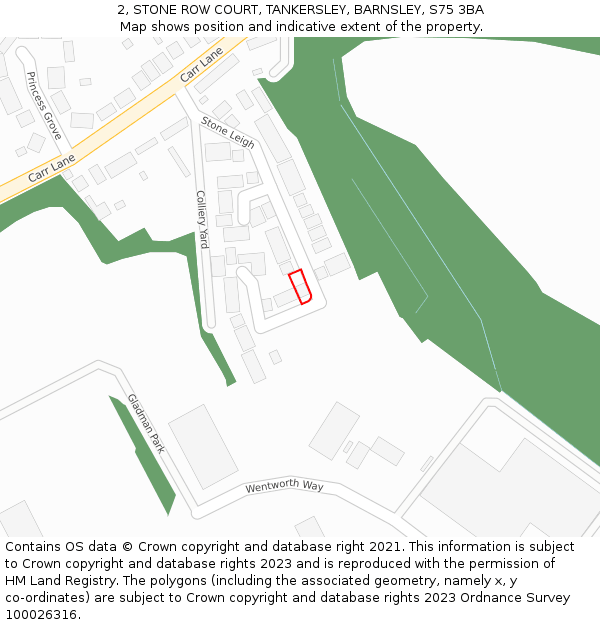 2, STONE ROW COURT, TANKERSLEY, BARNSLEY, S75 3BA: Location map and indicative extent of plot