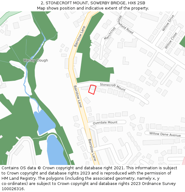 2, STONECROFT MOUNT, SOWERBY BRIDGE, HX6 2SB: Location map and indicative extent of plot