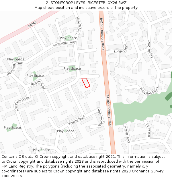 2, STONECROP LEYES, BICESTER, OX26 3WZ: Location map and indicative extent of plot