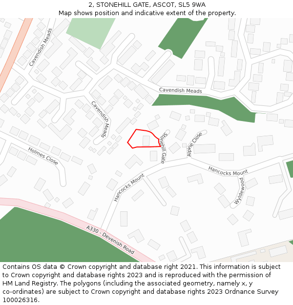 2, STONEHILL GATE, ASCOT, SL5 9WA: Location map and indicative extent of plot