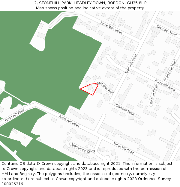 2, STONEHILL PARK, HEADLEY DOWN, BORDON, GU35 8HP: Location map and indicative extent of plot