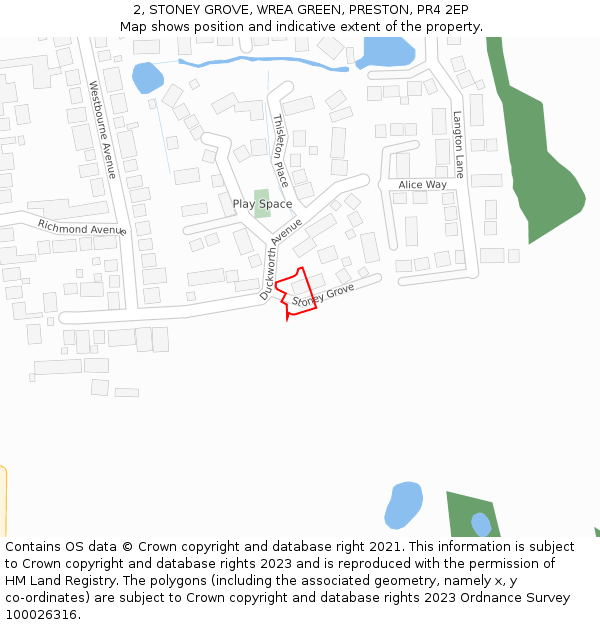2, STONEY GROVE, WREA GREEN, PRESTON, PR4 2EP: Location map and indicative extent of plot