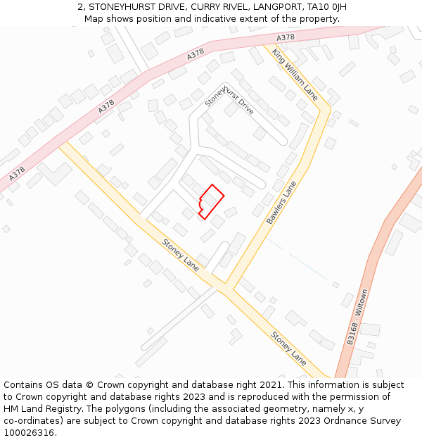 2, STONEYHURST DRIVE, CURRY RIVEL, LANGPORT, TA10 0JH: Location map and indicative extent of plot