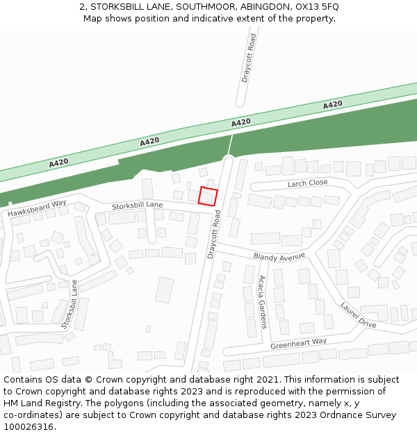 2, STORKSBILL LANE, SOUTHMOOR, ABINGDON, OX13 5FQ: Location map and indicative extent of plot