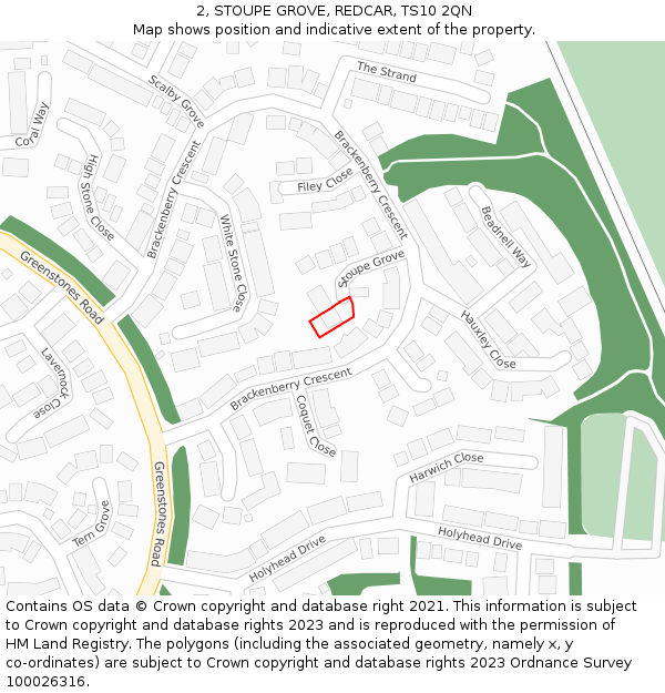 2, STOUPE GROVE, REDCAR, TS10 2QN: Location map and indicative extent of plot