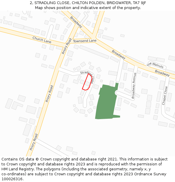 2, STRADLING CLOSE, CHILTON POLDEN, BRIDGWATER, TA7 9JF: Location map and indicative extent of plot