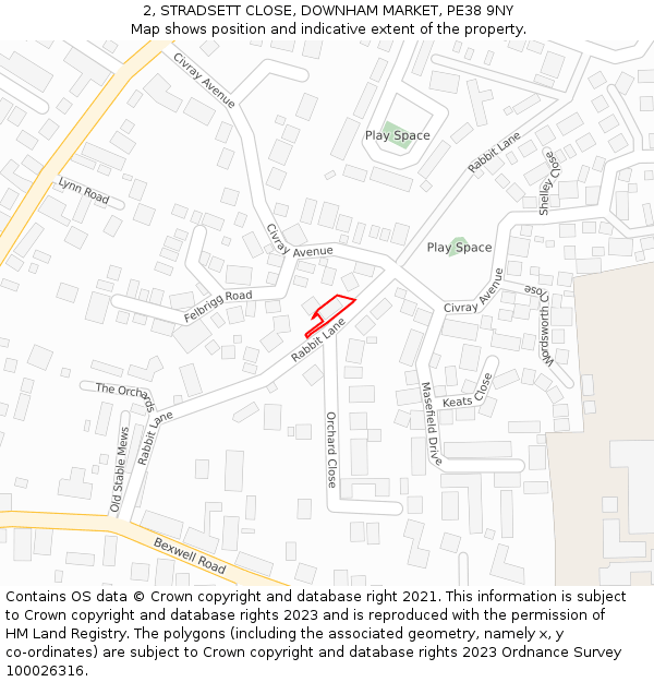 2, STRADSETT CLOSE, DOWNHAM MARKET, PE38 9NY: Location map and indicative extent of plot