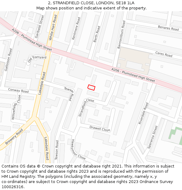 2, STRANDFIELD CLOSE, LONDON, SE18 1LA: Location map and indicative extent of plot