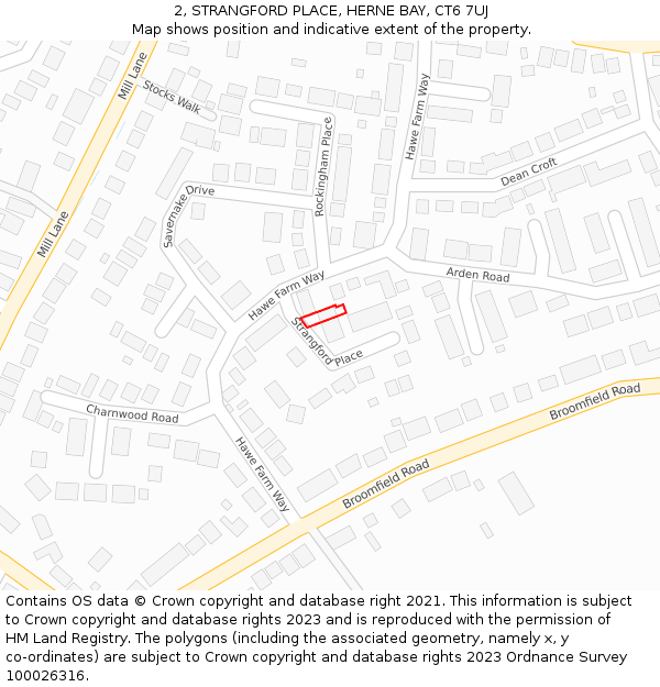 2, STRANGFORD PLACE, HERNE BAY, CT6 7UJ: Location map and indicative extent of plot