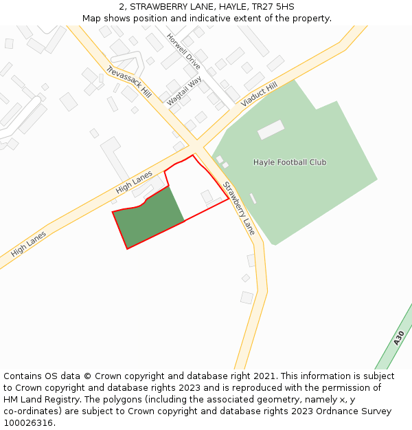 2, STRAWBERRY LANE, HAYLE, TR27 5HS: Location map and indicative extent of plot