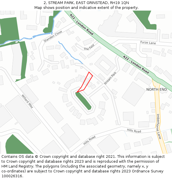 2, STREAM PARK, EAST GRINSTEAD, RH19 1QN: Location map and indicative extent of plot