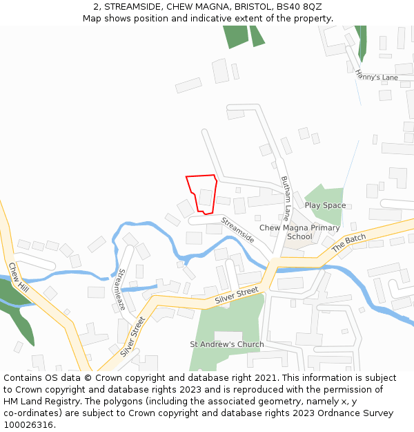 2, STREAMSIDE, CHEW MAGNA, BRISTOL, BS40 8QZ: Location map and indicative extent of plot