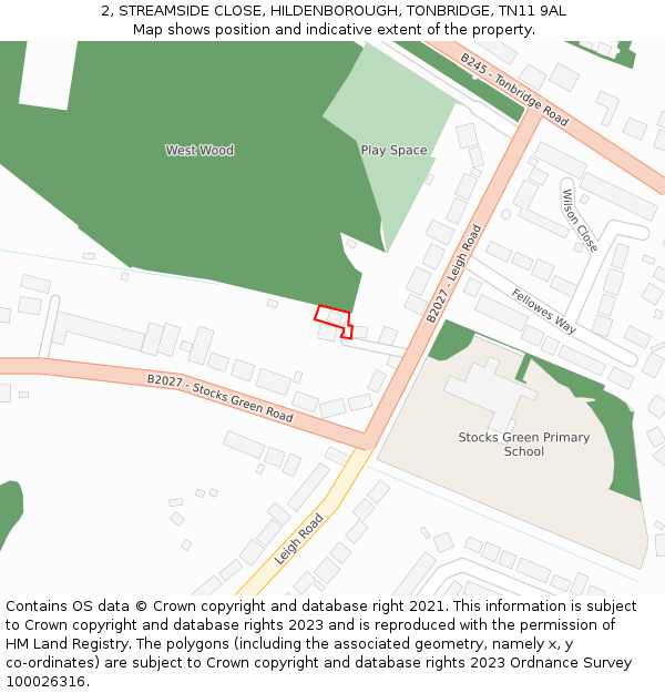 2, STREAMSIDE CLOSE, HILDENBOROUGH, TONBRIDGE, TN11 9AL: Location map and indicative extent of plot