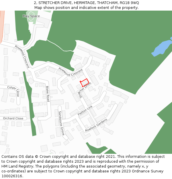 2, STRETCHER DRIVE, HERMITAGE, THATCHAM, RG18 9WQ: Location map and indicative extent of plot