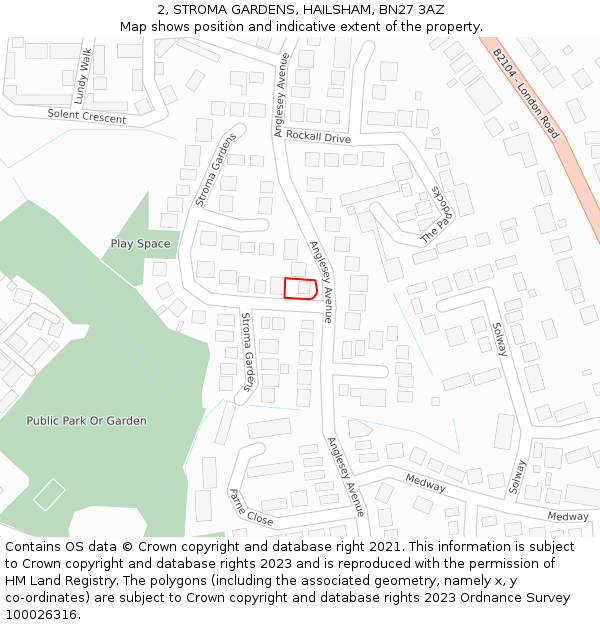 2, STROMA GARDENS, HAILSHAM, BN27 3AZ: Location map and indicative extent of plot