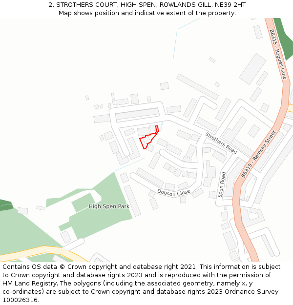 2, STROTHERS COURT, HIGH SPEN, ROWLANDS GILL, NE39 2HT: Location map and indicative extent of plot