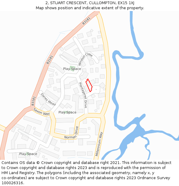 2, STUART CRESCENT, CULLOMPTON, EX15 1XJ: Location map and indicative extent of plot