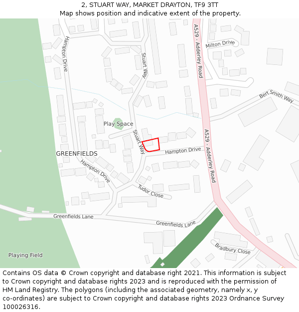 2, STUART WAY, MARKET DRAYTON, TF9 3TT: Location map and indicative extent of plot