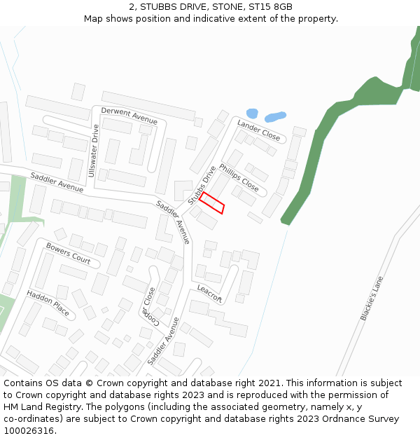 2, STUBBS DRIVE, STONE, ST15 8GB: Location map and indicative extent of plot