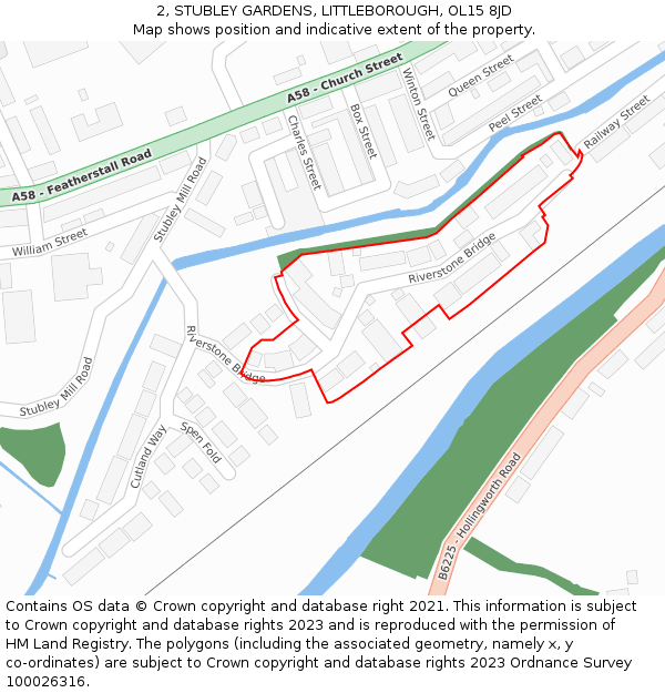 2, STUBLEY GARDENS, LITTLEBOROUGH, OL15 8JD: Location map and indicative extent of plot