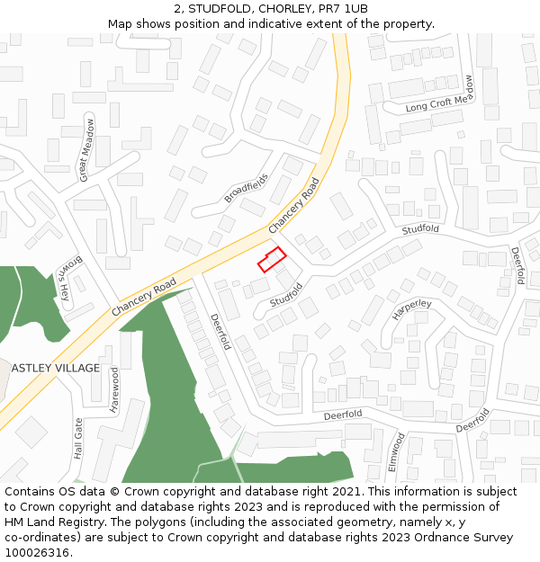 2, STUDFOLD, CHORLEY, PR7 1UB: Location map and indicative extent of plot