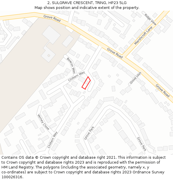 2, SULGRAVE CRESCENT, TRING, HP23 5LG: Location map and indicative extent of plot