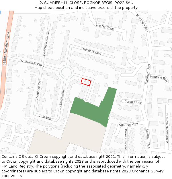 2, SUMMERHILL CLOSE, BOGNOR REGIS, PO22 6AU: Location map and indicative extent of plot