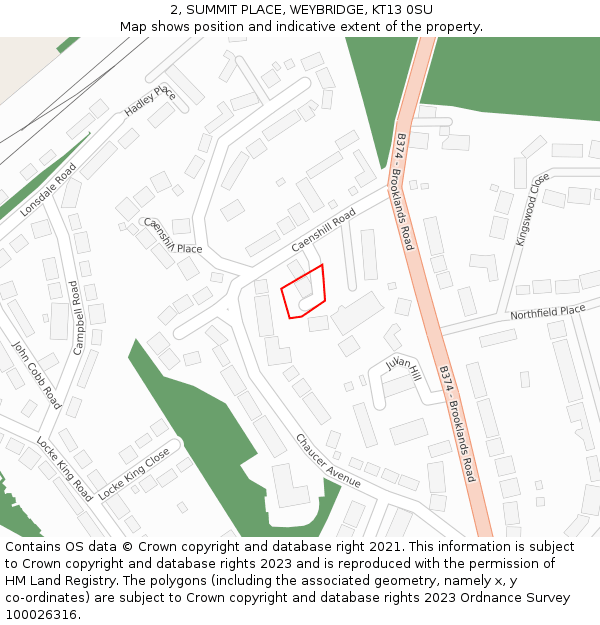 2, SUMMIT PLACE, WEYBRIDGE, KT13 0SU: Location map and indicative extent of plot